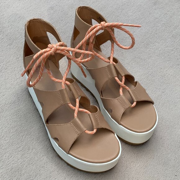 Sorel Cameron Lace Up Leather Platform Wedge Sandals Sz8 - Picture 6 of 16